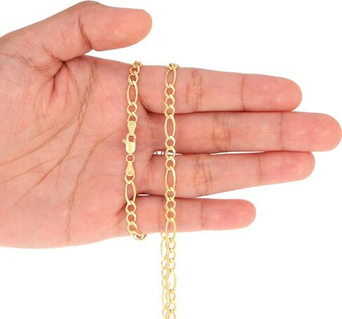 Nuragold 10k Yellow Gold 4.5mm Solid Figaro Chain Link Pendant Necklace, Mens Womens Jewelry 16" 18" 20" 22" 24" 26" 28" 30" in Saudi Arabia