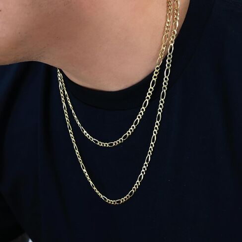 Nuragold 10k Yellow Gold 4.5mm Solid Figaro Chain Link Pendant Necklace, Mens Womens Jewelry 16" 18" 20" 22" 24" 26" 28" 30" in Saudi Arabia
