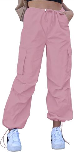 سروال EVALESS Cargo Pants Jogger للنساء، سروال فضفاض برباط خفيف الوزن للمشي لمسافات طويلة رياضي مع جيوب in Kuwait
