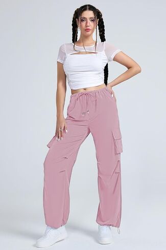 سروال EVALESS Cargo Pants Jogger للنساء، سروال فضفاض برباط خفيف الوزن للمشي لمسافات طويلة رياضي مع جيوب in Kuwait