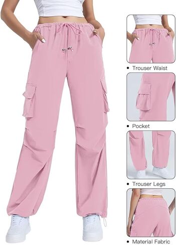 سروال EVALESS Cargo Pants Jogger للنساء، سروال فضفاض برباط خفيف الوزن للمشي لمسافات طويلة رياضي مع جيوب in Kuwait