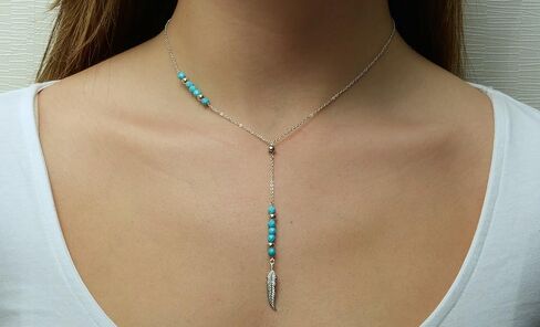 قلادة نسائية من الفضة عيار 925 من NYC Sterling Dream Catcher Y مرصعة بالخرز باللون الفيروزي, الفيروز الصناعي in Kuwait