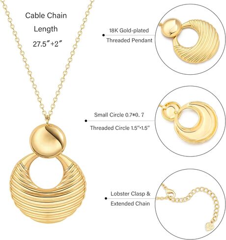 POTESSA Long Pendant Necklace for Women Gold Plated Circle Long Chain Necklace Y Necklace Jewelry for Women in Saudi Arabia