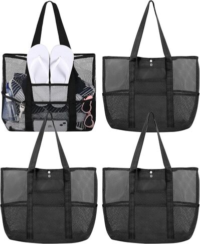 4 Pcs Mesh Beach Bag with Pockets Lightweight Travel Pool Bag Swim Beach Tote for Women Towel Vacation Essentials in Saudi Arabia