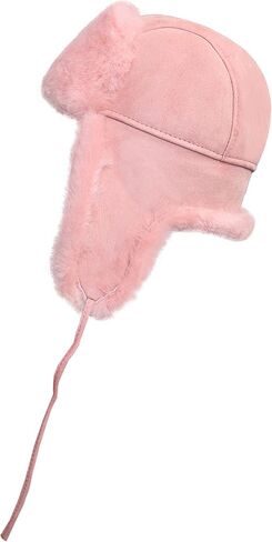 Unisex Shearling Sheepskin Leather Aviator Russian Ushanka Trapper Winter Fur Hat (Pink, X-Large) in Saudi Arabia