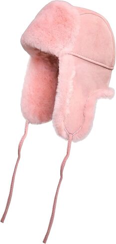 Unisex Shearling Sheepskin Leather Aviator Russian Ushanka Trapper Winter Fur Hat (Pink, X-Large) in Saudi Arabia