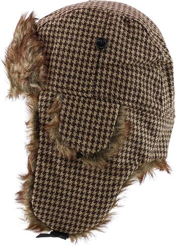 متجر الملابس العصرية قبعة جندي شتوية من الفرو الصناعي بنقشة Houndstooth in Kuwait