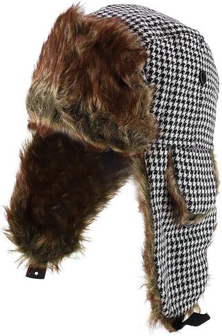 متجر الملابس العصرية قبعة جندي شتوية من الفرو الصناعي بنقشة Houndstooth in Kuwait