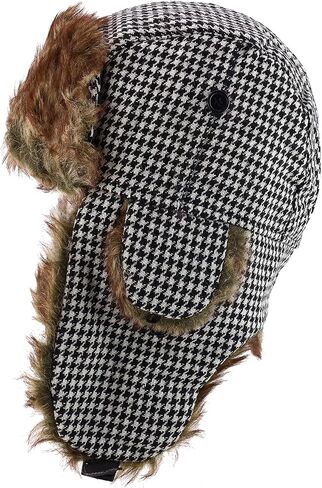 متجر الملابس العصرية قبعة جندي شتوية من الفرو الصناعي بنقشة Houndstooth in Kuwait