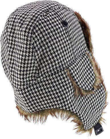 متجر الملابس العصرية قبعة جندي شتوية من الفرو الصناعي بنقشة Houndstooth in Kuwait