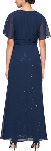 S.L. Fashions Women's Long V-Neck Flutter Sleeve A-Line Dress, Navy in Saudi Arabia