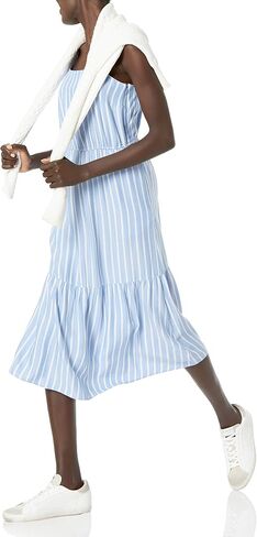 Amazon Essentials Women's Fluid Twill Tiered Fit and Flare Dress in Saudi Arabia