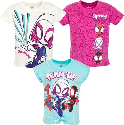 Marvel Ghost-Spider Spidey and His Amazing Friends Little Girls 3 Pack T-Shirts White/Blue/Pink 6 in Saudi Arabia