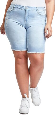 YMI Women's Plus Size Curvy Fit High Rise Bermuda Shorts with Fray in Saudi Arabia