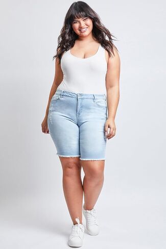 YMI Women's Plus Size Curvy Fit High Rise Bermuda Shorts with Fray in Saudi Arabia