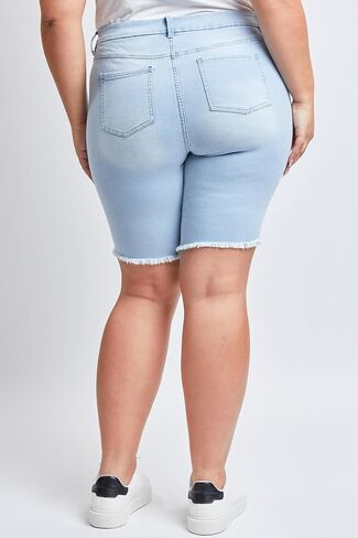 YMI Women's Plus Size Curvy Fit High Rise Bermuda Shorts with Fray in Saudi Arabia