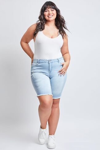 YMI Women's Plus Size Curvy Fit High Rise Bermuda Shorts with Fray in Saudi Arabia