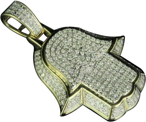 Men's 14K Yellow Gold Over Diamond Pave 3D Hamsa Hand Pendant Charm 1.00 CT 1.5" in Saudi Arabia