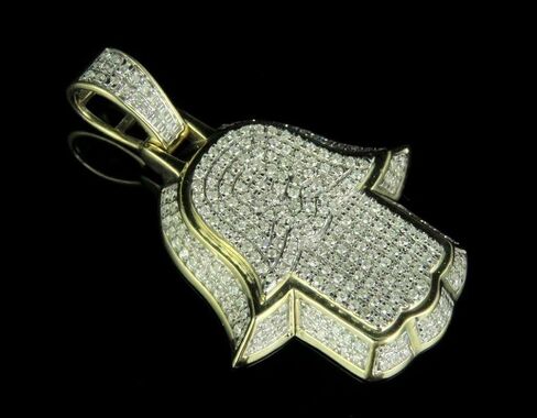 Men's 14K Yellow Gold Over Diamond Pave 3D Hamsa Hand Pendant Charm 1.00 CT 1.5" in Saudi Arabia