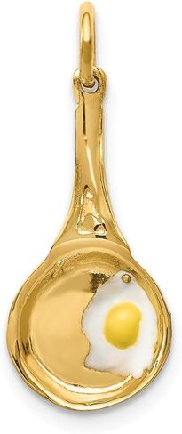 Solid 14k Yellow Gold Frying Pan Enameled Egg Charm Pendant - 24mm x 10mm in Saudi Arabia