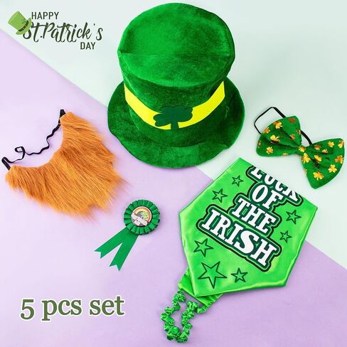 Peicees 5 Pcs St. Patricks Day Costume Accessories Leprechaun Hat For Irish Festival Ireland Party Saint Patricks Outfits in Saudi Arabia