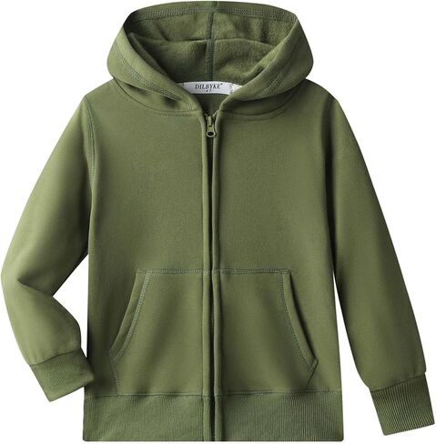 DILBYKE Boys Girls Hoodies Hooded Sweatshirts Solid Fleece Hoodie Classic Full Zipper Top Plush Cotton in Kuwait