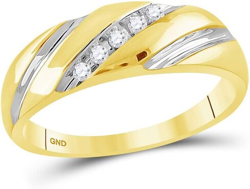 Solid 14K Two Tone Yellow Gold Real Natural Diamond Mens Wedding Band Ring 1/10 Carat (.10 Cttw) in Saudi Arabia