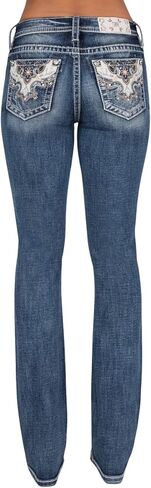 Miss Me Women's Mid-Rise Floral Western Embellished Pockets Slim Boot Jeans in Saudi Arabia