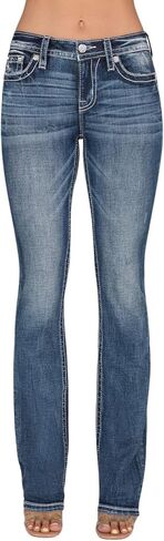 Miss Me Women's Mid-Rise Floral Western Embellished Pockets Slim Boot Jeans in Saudi Arabia