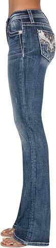 Miss Me Women's Mid-Rise Floral Western Embellished Pockets Slim Boot Jeans in Saudi Arabia