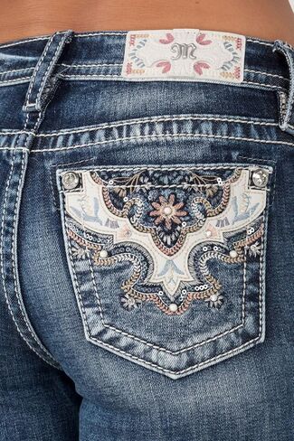 Miss Me Women's Mid-Rise Floral Western Embellished Pockets Slim Boot Jeans in Saudi Arabia