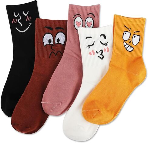 Moyel 5 Pack Colorful Emotion Face Socks Cute Funny Socks for Women Teen Girls Fun Funky Novelty Socks for Adults Gag Funny Gifts for Women Friends Girlfriend at Birhtday or Christmas Party, Size 5-8 in Kuwait