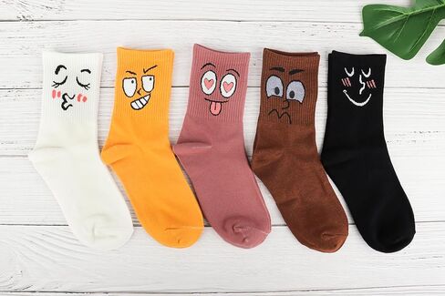 Moyel 5 Pack Colorful Emotion Face Socks Cute Funny Socks for Women Teen Girls Fun Funky Novelty Socks for Adults Gag Funny Gifts for Women Friends Girlfriend at Birhtday or Christmas Party, Size 5-8 in Kuwait