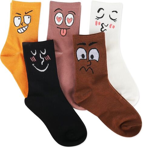 Moyel 5 Pack Colorful Emotion Face Socks Cute Funny Socks for Women Teen Girls Fun Funky Novelty Socks for Adults Gag Funny Gifts for Women Friends Girlfriend at Birhtday or Christmas Party, Size 5-8 in Kuwait