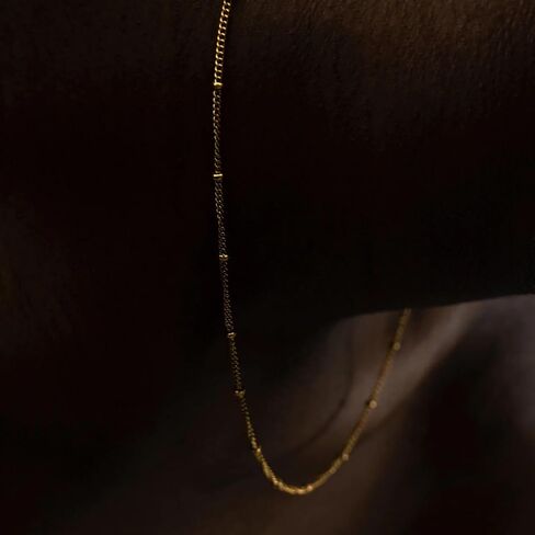 14K Gold Plated Station Necklace for Women Ivy Necklace - 14k PVD Thin Dainty Cable Stationed Link Necklace for Everyday -Waterproof & Sweatproof Jewerly- Stainless Steel Necklace - Hey Harper in Saudi Arabia