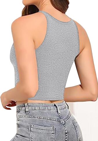 قميص Umenlele نسائي برقبة دائرية وبدون أكمام وظهر متقاطع أساسي بدون أكمام in Kuwait