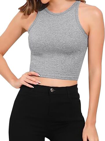 قميص Umenlele نسائي برقبة دائرية وبدون أكمام وظهر متقاطع أساسي بدون أكمام in Kuwait