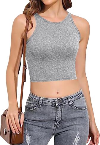 قميص Umenlele نسائي برقبة دائرية وبدون أكمام وظهر متقاطع أساسي بدون أكمام in Kuwait