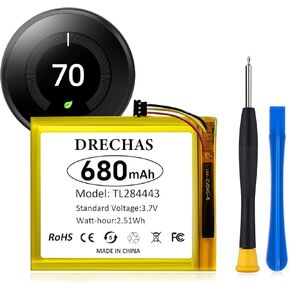 [680 مللي أمبير] بطارية لـ TL284443، 2024 بطارية بديلة جديدة مطورة عالية السعة من الليثيوم بوليمر لجهاز Nest Learning Thermostat الجيل الثاني والثالث، T3007ES، T3008US، T4000ES، A0013 مع أدوات إصلاح in Kuwait