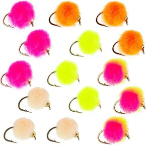 The Fly Fishing Place Bead Head Glo Bug Egg Fly Assortment - 5 Colors15 Wet Nymph Fly Fishing Flies - Hook Size 16