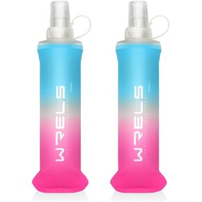 Collapsible TPU Soft Flask,Reusable Handheld Soft Water Bottle for Hydration Pack,BPA Free Gradient Folding Water Flask for Running Cycling Climbing (Light Blue&Pink-250ml*2)