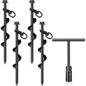 Hiboom Ground Anchor Screw Heavy Duty Earth Anchors Tent Stakes for High Wind with T Handle Hex Wrench Trampoline Hook Ground Stakes for Camping Canopies Car Ports Sheds