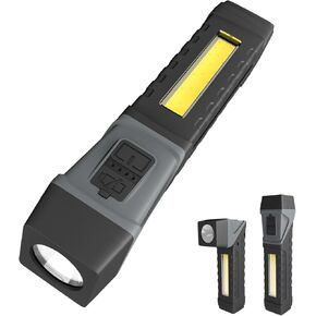 Magnetic 90 Degree Flashlight with Clip, LED Rotatable Lightweight Rechargeable Work Light,5 Modes with COB Worklight, Multi-Use Waterproof Handheld Flash light for working