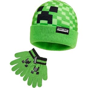 Minecraft Beanie Hat or Beanie and Kids Gloves Set - Creeper Kids Winter Set Warm Winter Hat - Gaming Gifts for Boys
