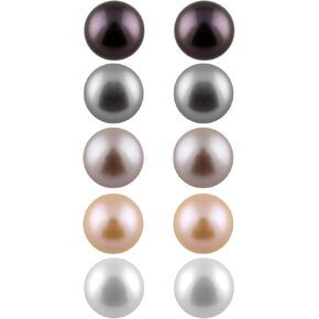 925 Sterling Silver Genuine Pearl Earrings Set for Women | AAA+ Quality Genuine Freshwater Cultured Pearl Earrings Set | 7-8mm Multicolored Pearl Earrings for Women by Splendid Pearls