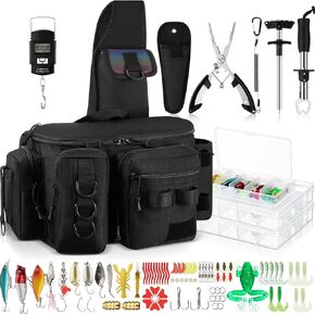 88 Pcs Fishing Tackle Kit Fishing Tools Kit Fishing Tackle Bag Fishing Backpack Fishing Lures Kit Fishing Pliers Set Tackle Boxes Fish Gripper Fish Scale Fish Hook Remover Fish Lip Gripper