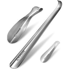 ZOMAKE 3 Pcs Metal Shoe Horn Long Handle 16.5 Inch - 7.5 & 3.9 Inch Small Shoehorn for Seniors Mini Shoe Spoon for Women Kid