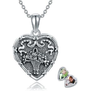 URONE Scottish Thistle/Flower Locket Necklace That Holds Pictures Sterling Silver Locket Pendant Christmas Jewelry Gifts for Women