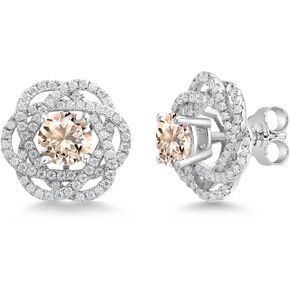 Gem Stone King 925 Sterling Silver Round 6MM Gemstone Birthstone Stud Earrings with White Moissanite Removable Earrings Jackets For Women