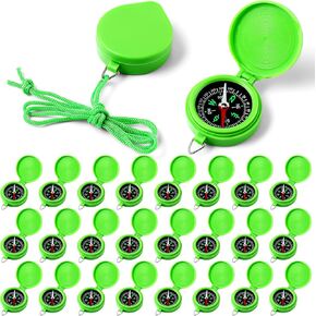 24 Pcs Compass for Kids Bulk Pocket Compass with Hanging Rope Military Camping Survival Compass for Outdoor Hiking Camping Hunting Climbing
